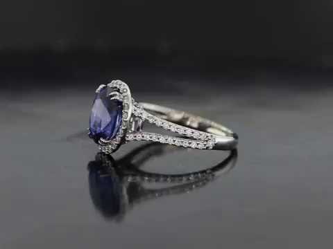K.T.'s Oval Sapphire and Diamond Halo Split Shank Engagement Ring