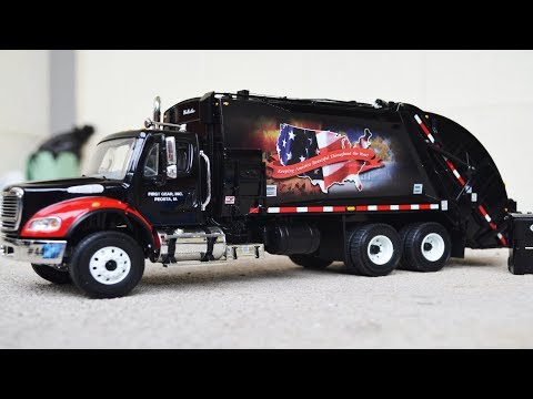 First Gear Freightliner M-2 Rear Load Patriotic Garbage Truck Diecast l Garbage Trucks Rule