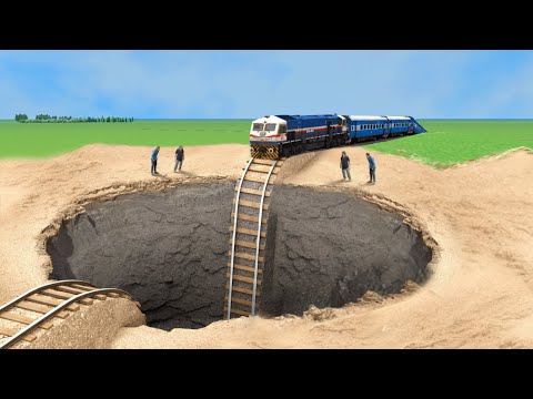 Trains vs Giant Pit - BeamNG.Drive | Train Accidents