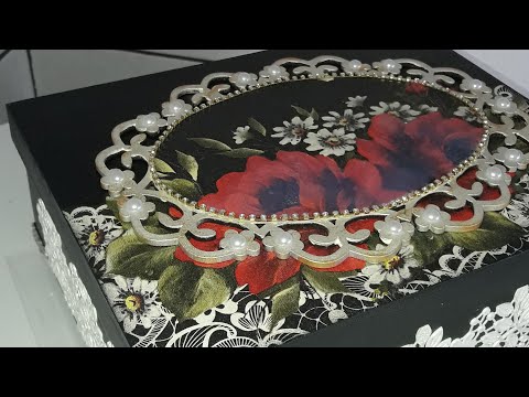 Caixa Decorada Guardanapos Rendas e Rosas Vermelhas