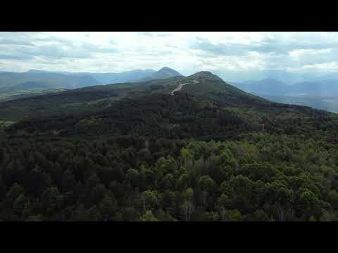 Drone footage from above. Vodno Mountain abandoned Bunkers. Skopje, Macedonia.