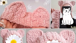 CAT EAR HEADBAND (Velvet) - Crochet Tutorial (step by step) - EASY PATTERN