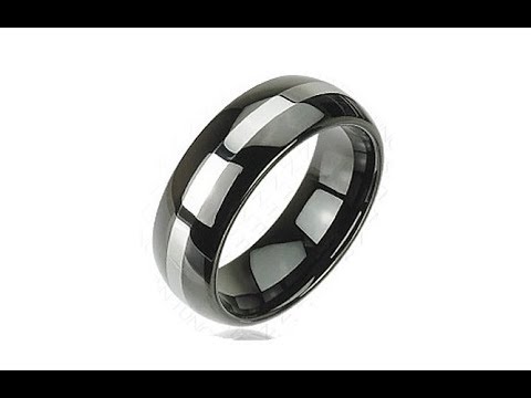 Biżuteria - Elegancka wolframowa obrączka - czarny, srebrny pas, 8 mm