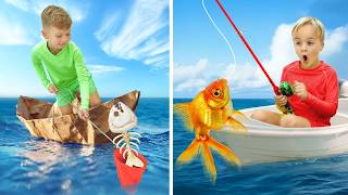 Download lagu Fishing boat challenge and other outdoor activities for kids mp3