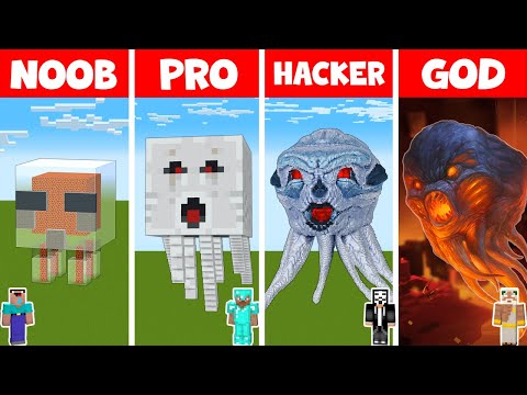Minecraft NOOB vs PRO vs HACKER vs GOD - REAL LIFE GHAST HOUSE BUILD CHALLENGE