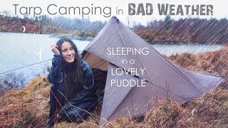 Sleeping in a Puddle! Tarp Camping in Heavy Rain & Strong Wind 🌧️