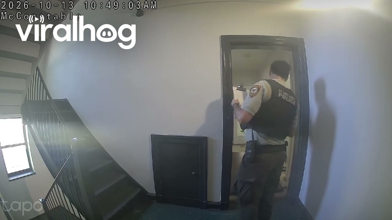 Apartment Door Suddenly Falls Inward as Police Officer Knocks || ViralHog