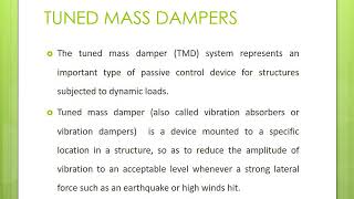 VIBRATION CONTROL OF BUILDINGS USING TUNED MASS DAMPERS