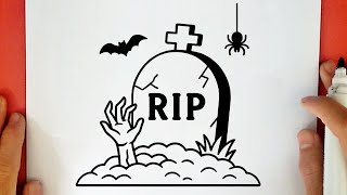 COMO DESENHAR UMA LÁPIDE ASSUSTADORA PARA O HALLOWEEN