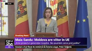 Maia Sandu: Statutul de ţară candidată la aderarea în UE este „lumina de la capătul tunelului”