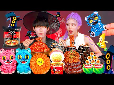 ASMR MUKBANG KPop Demon Hunters KOREAN KIMCHI RAMEN KIMBAP CHOCOLATE DESSERTS JELLY CANDY EATING