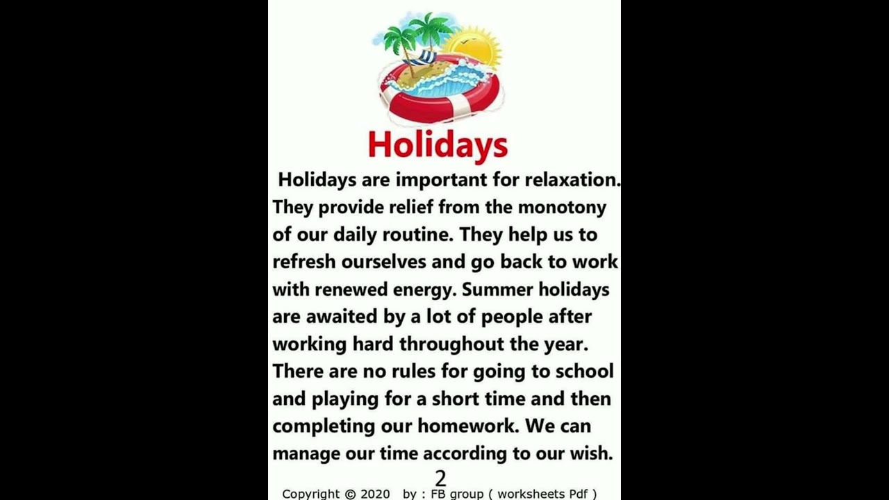 Short essay on Holiday in English