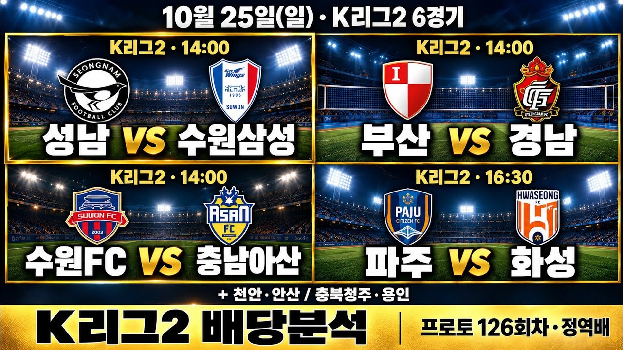 10월25일 축구분석 토토분석 K리그2분석 케이리그2 국내축구분석 성남 수원삼성 부산 경남 프로토126회차 정역배