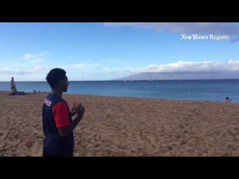 Jay Bilas, Jalen Adams prepare for "94 feet" on the beach.