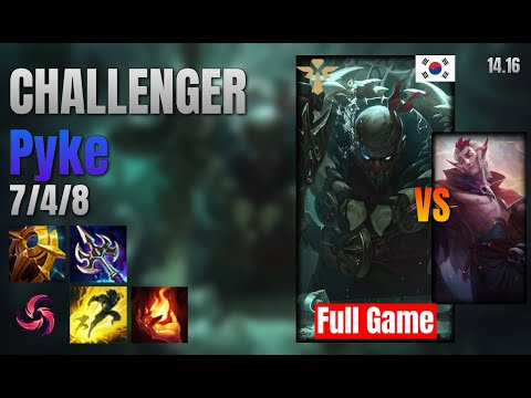 CHALLENGER Support Pyke vs Rakan lol KR solo rank Full Game 14.16