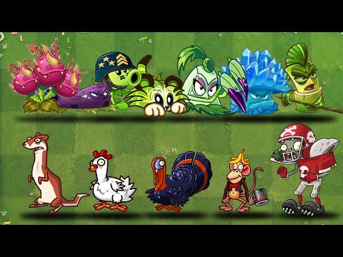 15 Plant Max Level Vs 50 Zombie (Chicken x Ice Weasel x Monkey x Turkey x All Star) - Who Will Win?