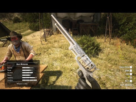 What happens if you inspect Navy Revolver in front of camp member in RDR2