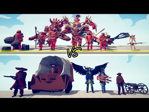 MEGA TRIBAL DLC Team vs MEGA WILD WEST ADDON Team - Totally Accurate Battle Simulator TABS