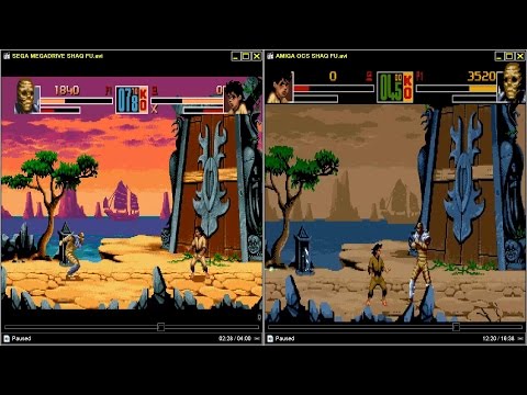 LETS HEAR AND SEE SHAQ FU IN SEGA MEGADRIVE AND AMIGA OCS COMPARE COMPARE