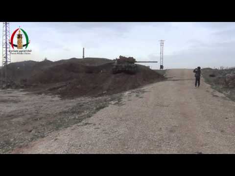 استهداف معاقل النظام بقذيفة دبابة من قبل حركة المثنى الإسلامية في محيط بلدة الشيخ سعد في ريف درعا الغربي