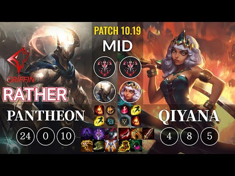 GRF Rather Pantheon vs Qiyana Mid - KR Patch 10.19