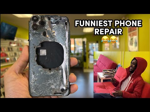 Funniest phone repair ever 😂😂He is back at it again for the 2nd time 🤣 #funny #apple #iphone #ios