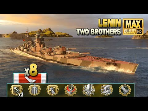 Battleship Lenin: Exciting battle on map Two Brothers - World of Warships
