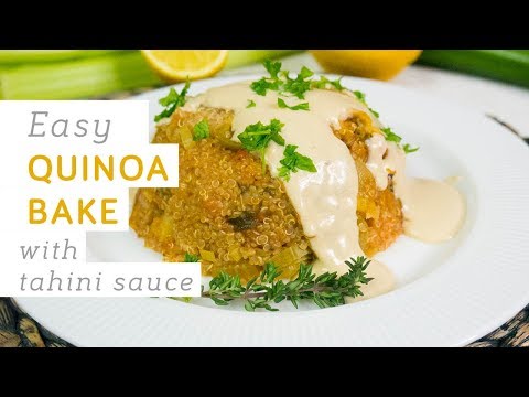 Easy vegan quinoa bake with tahini sauce - healthy & quick to make