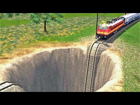 Trains vs Giant Pit #2 | High Speed Trains Running on Risky Railway | Train Accident ||