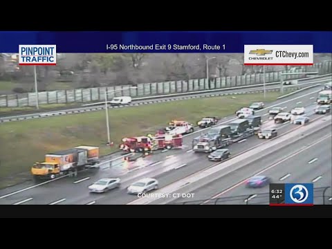 VIDEO: Tractor trailer fire snarls traffic on I-95 north in Stamford