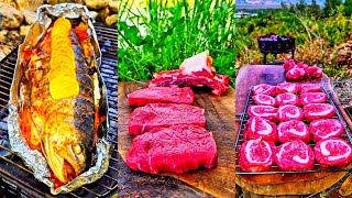 Cooking Fish🐬And Meet🍖Survival Asmr Foodi/Asmr Foodi/Cooking Fish🐟🐬