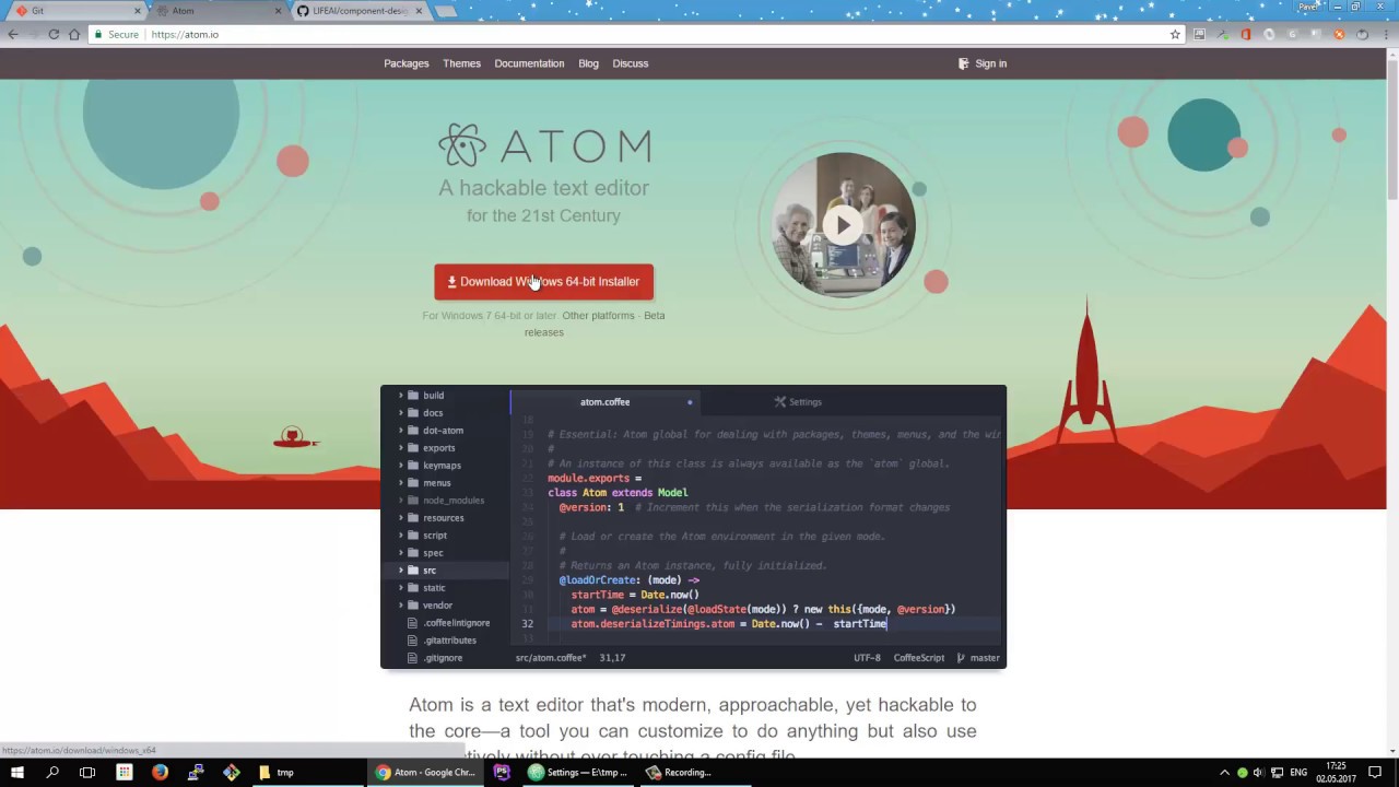 atom editor with SASS/GIT/GitHub/Live preview support