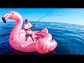 Fishing In the MIDDLE OF THE OCEAN On A FLAMINGO FLOATIE!