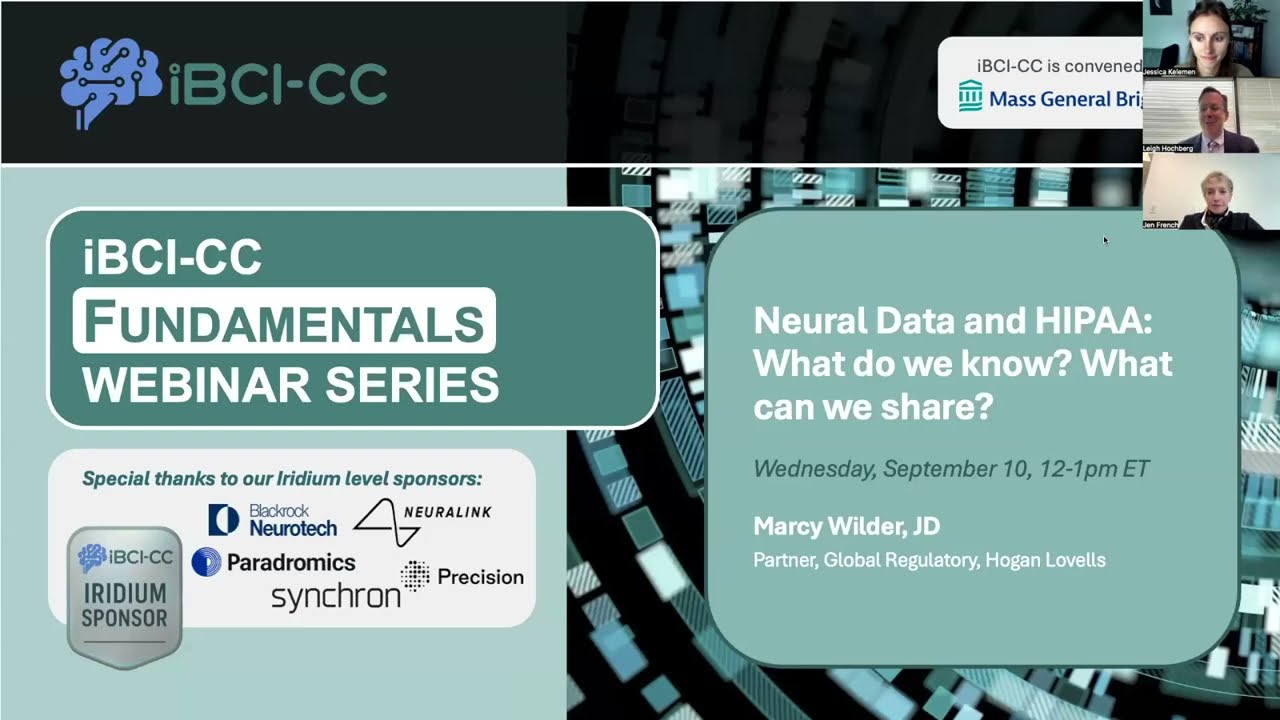 Neural Data and HIPAA — iBCI-CC Fundamentals Webinar