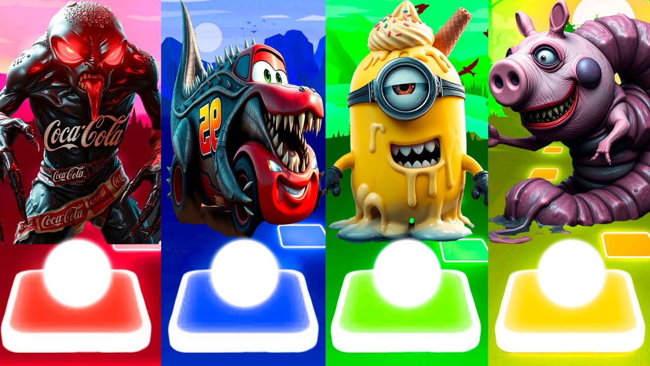 I've passed the MOST DANGEROUS monsters in Tiles Hop: Coca Cola Monster Vs MCQueen Crocodile and...