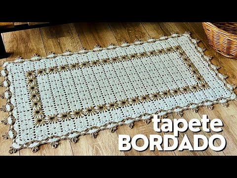 TAPETE BORDADO - Tapete de Crochê lindo, com um Bordado maravilhoso e fácil de fazer, você vai amar!