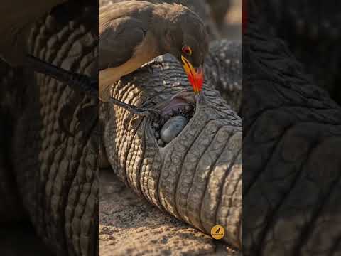 The Secret Relationship Between the Oxpecker and Monitor Lizard #animals #nature #wildlife #shorts