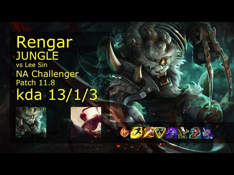 Rengar vs Lee Sin Jungle - NA Challenger 13/1/3 Patch 11.8 Gameplay