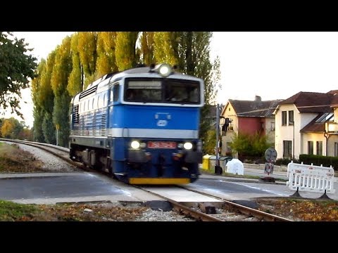 Os4834 s 754.012, Lv s 750.713 a 4 lidé na (rekonst.) přejezdu ve výstraze; Třebíč-Ruská ul. 10/2017
