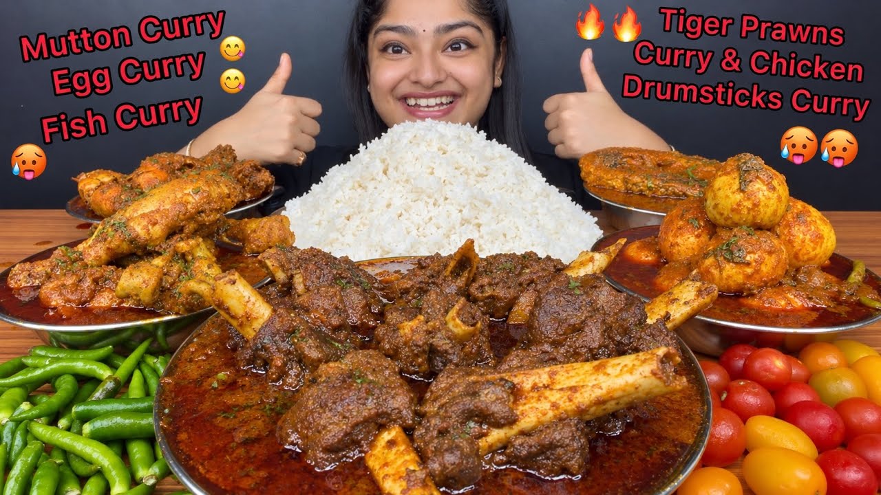 SPICY MUTTON CURRY, SPICY EGG CURRY, SPICY FISH CURRY, SPICY CHICKEN CURRY, PRAWNS CURRY WITH RICE