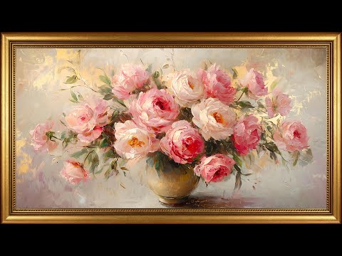 Romantic Valentine Floral Art Gallery | Soft Piano Music | Gold Frame TV Art Screensaver
