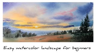 How to paint a simple landscape in watercolor /beginners tutorial