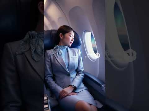 客室乗務員が飛行機の座席で眠っている