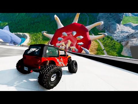 Car jumps on a giant octopus Kraken-BeamNg Drive
