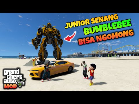 JUNIOR DAN SHIVA SENANG BUMBLEBEE SUDAH DIPERBAIKI DAN BISA NGOMONG - GTA 5 MOD TRANSFORMER