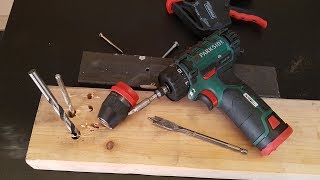 Parkside cordless drill PBSA 12 D3 Unboxing Testing