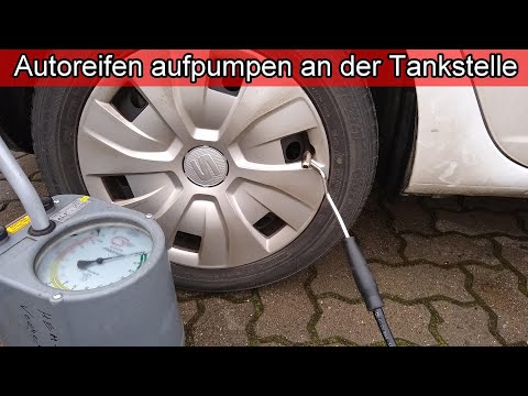 Autoreifen Luft aufpumpen an Tankstelle – Auto Reifen Luftdrück prüfen / Reifendruck lesen Anleitung