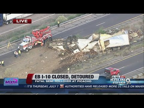 Deadly semi rollover shuts down EB I-10 at Eloy