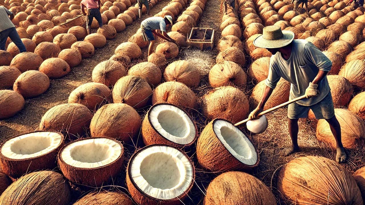 Os Agricultores Colhem E Processam Milhões De Toneladas De Fibra De Coco, Aloe Vera E Seda