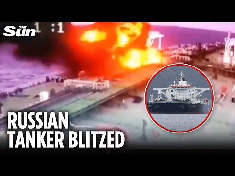 Moment Russia's dark fleet oil tanker BLOWN TO PIECES by Ukrainian attack in Black Sea